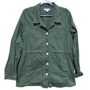 Kim Rogers Women's‎ Collared Long Sleeve Preppy Shirt Jacket Coat Green Large
